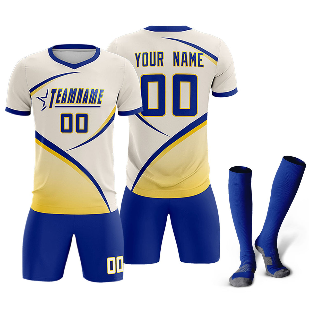 Custom Cream Royal Color Block Training Uniform For Men Soccer Sets Jersey