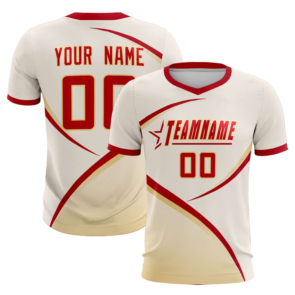 Custom Cream Red Color Block Training Uniform For Men Soccer Sets Jersey