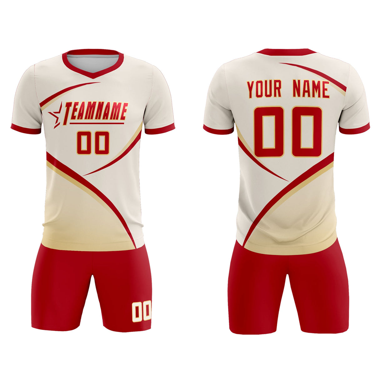 Custom Cream Red Color Block Training Uniform For Men Soccer Sets Jersey