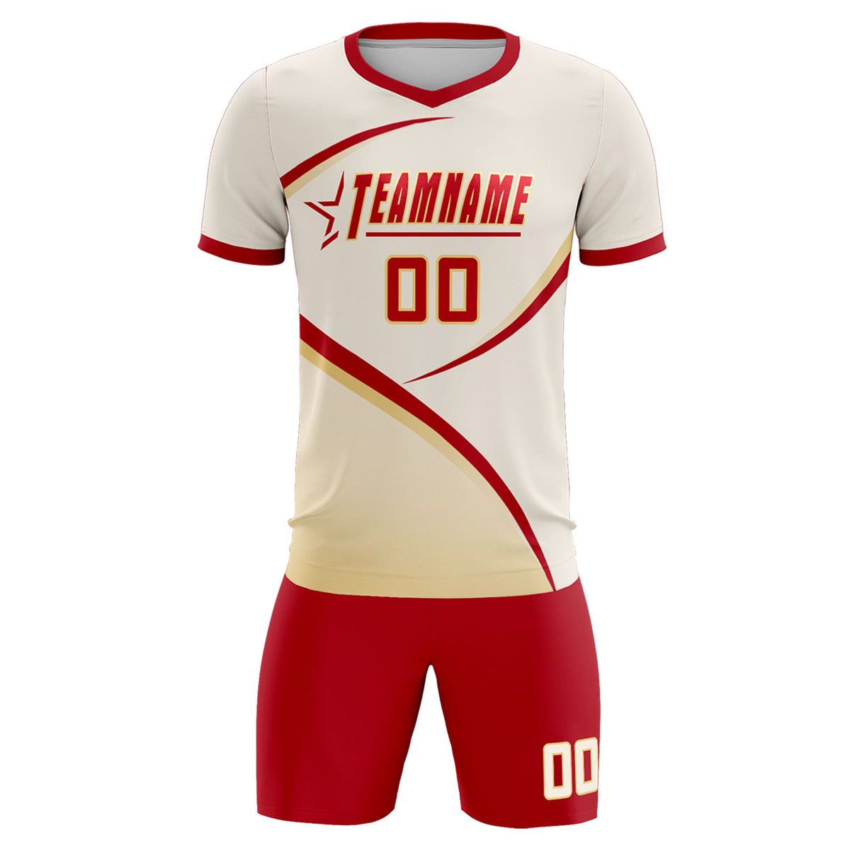 Custom Cream Red Color Block Training Uniform For Men Soccer Sets Jersey