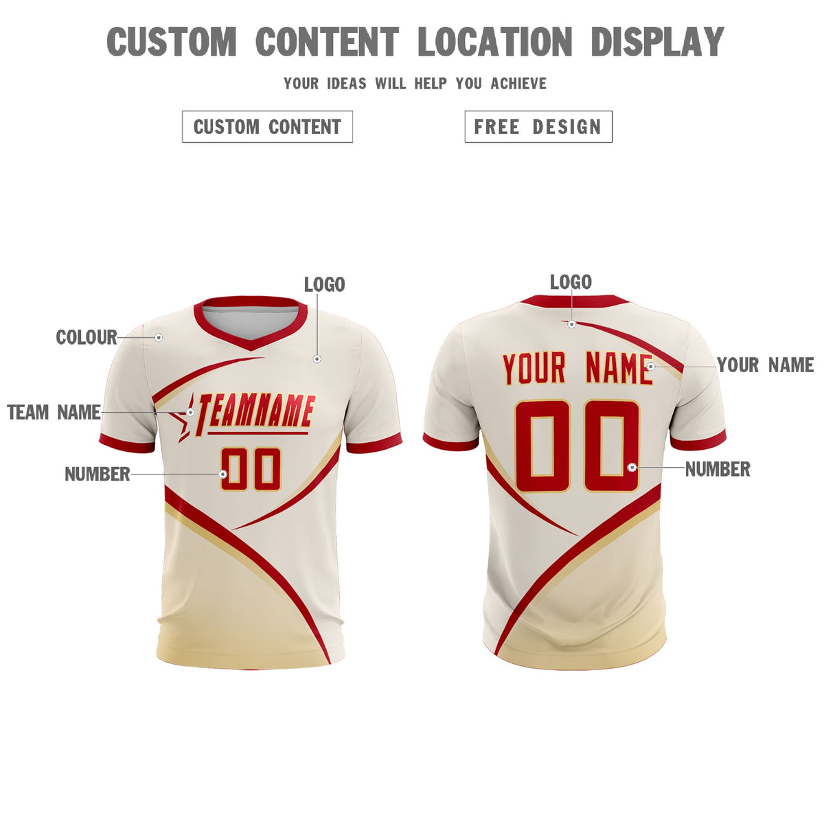 Custom Cream Red Color Block Training Uniform For Men Soccer Sets Jersey
