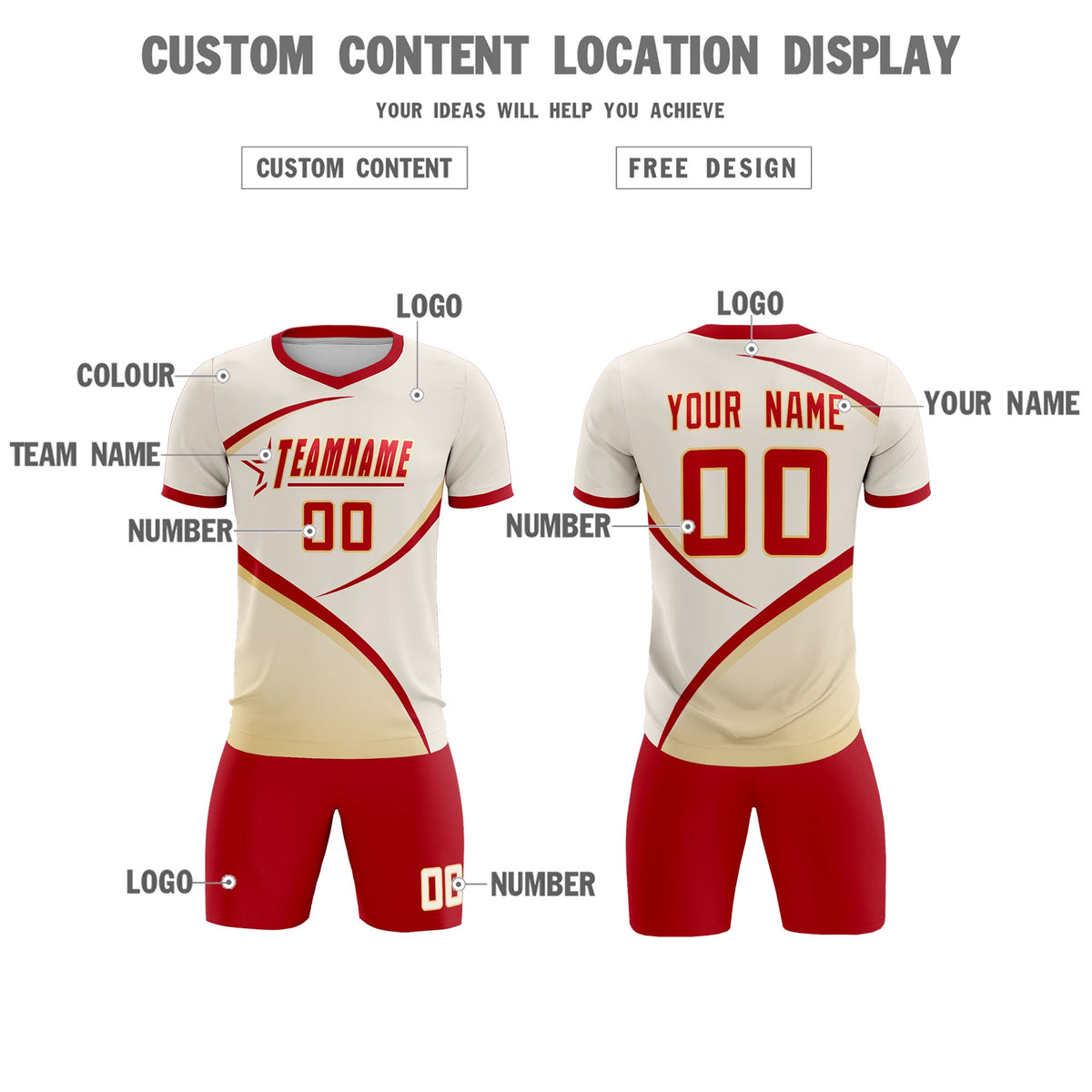 Custom Cream Red Color Block Training Uniform For Men Soccer Sets Jersey