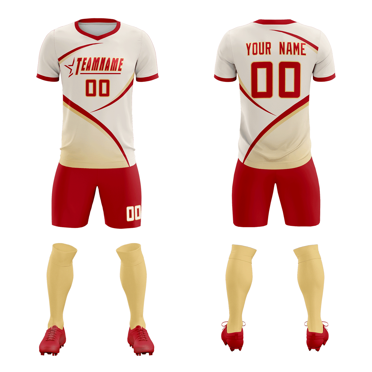 Custom Cream Red Color Block Training Uniform For Men Soccer Sets Jersey