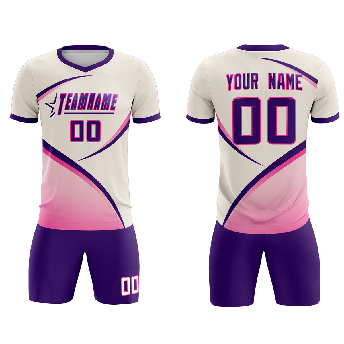 Custom Cream Purple Color Block Training Uniform For Men Soccer Sets Jersey