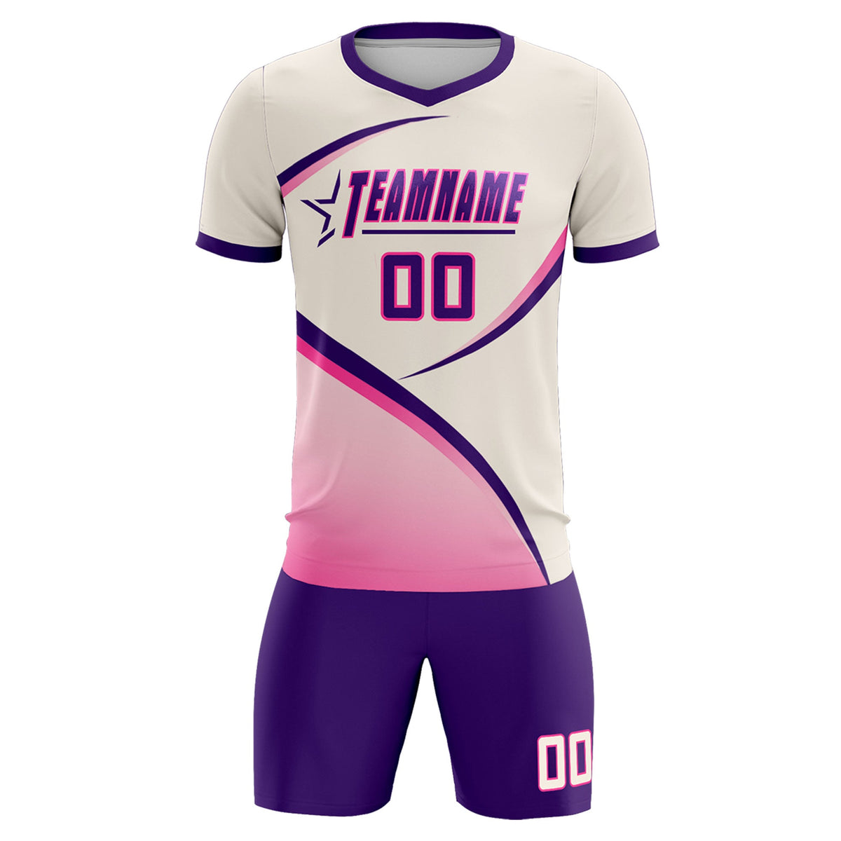 Custom Cream Purple Color Block Training Uniform For Men Soccer Sets Jersey