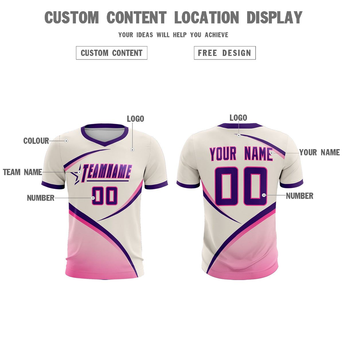 Custom Cream Purple Color Block Training Uniform For Men Soccer Sets Jersey