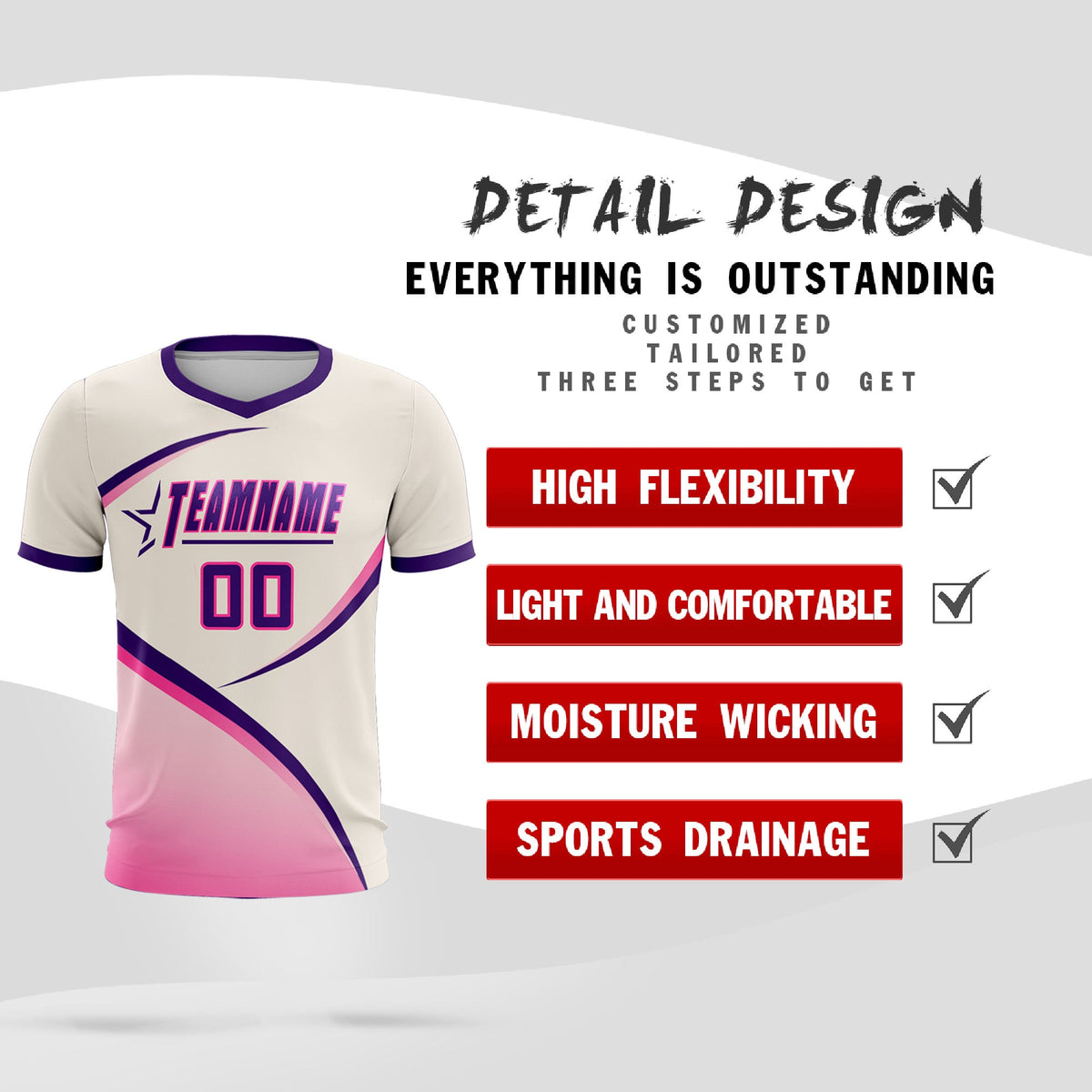 Custom Cream Purple Color Block Training Uniform For Men Soccer Sets Jersey