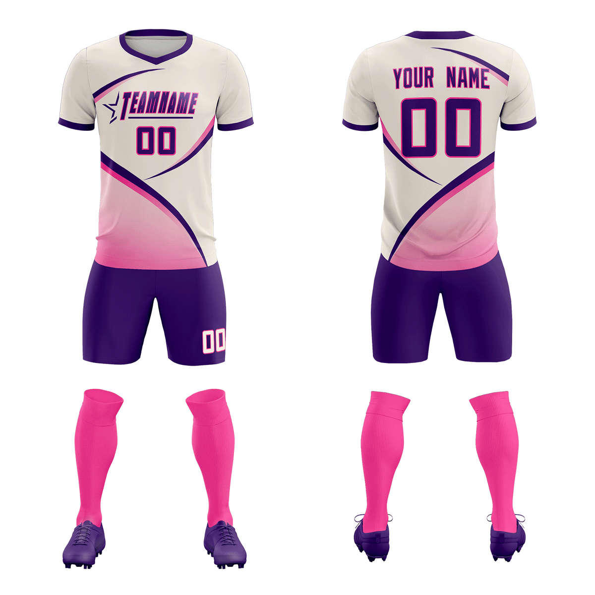 Custom Cream Purple Color Block Training Uniform For Men Soccer Sets Jersey