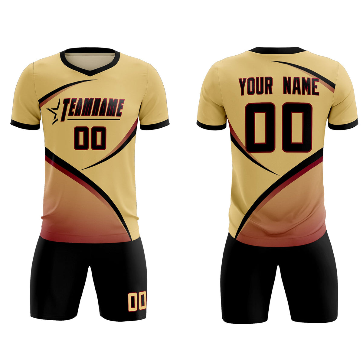 Custom Khaki Black Color Block Training Uniform For Men Soccer Sets Jersey