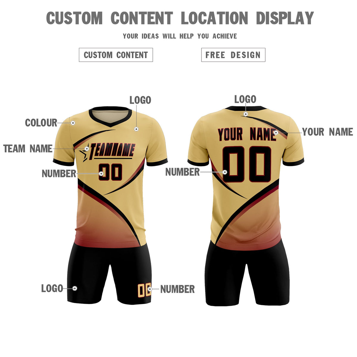 Custom Khaki Black Color Block Training Uniform For Men Soccer Sets Jersey