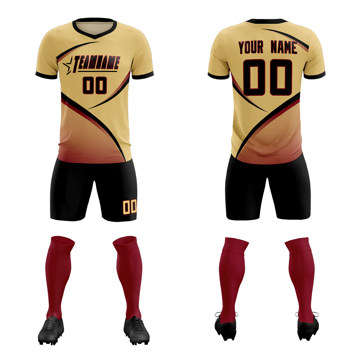 Custom Khaki Black Color Block Training Uniform For Men Soccer Sets Jersey