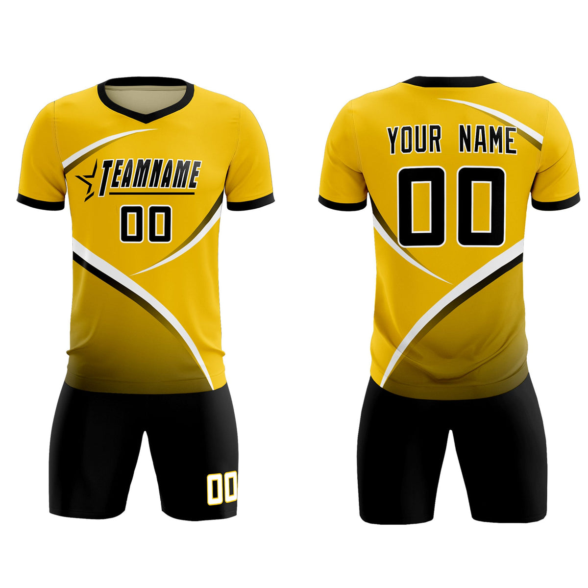 Custom Gold Black Color Block Training Uniform For Men Soccer Sets Jersey