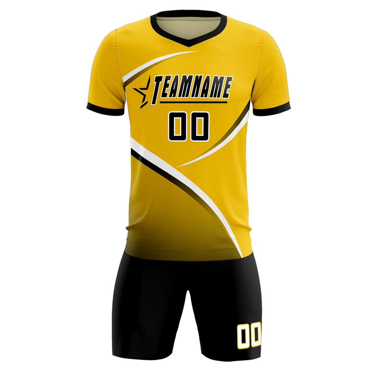 Custom Gold Black Color Block Training Uniform For Men Soccer Sets Jersey