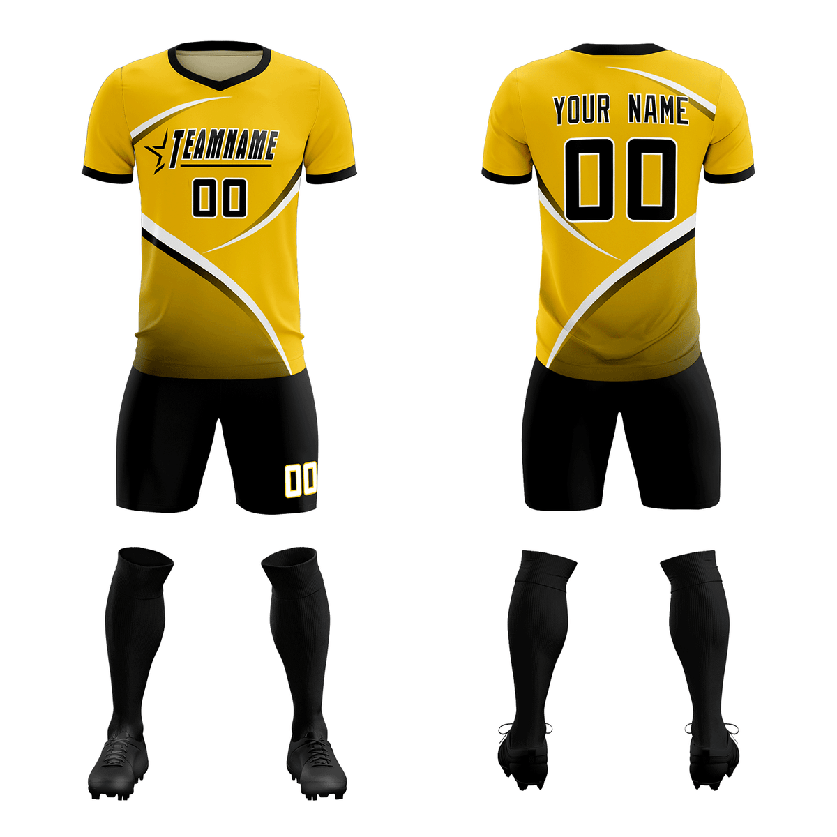 Custom Gold Black Color Block Training Uniform For Men Soccer Sets Jersey