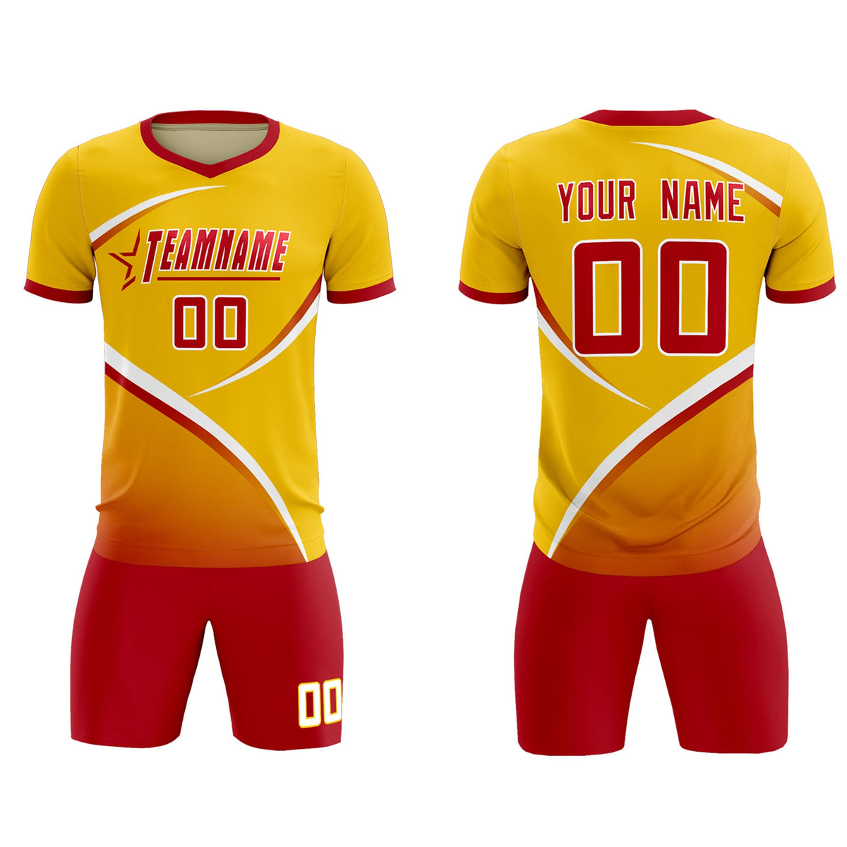 Custom Gold Red Color Block Training Uniform For Men Soccer Sets Jersey