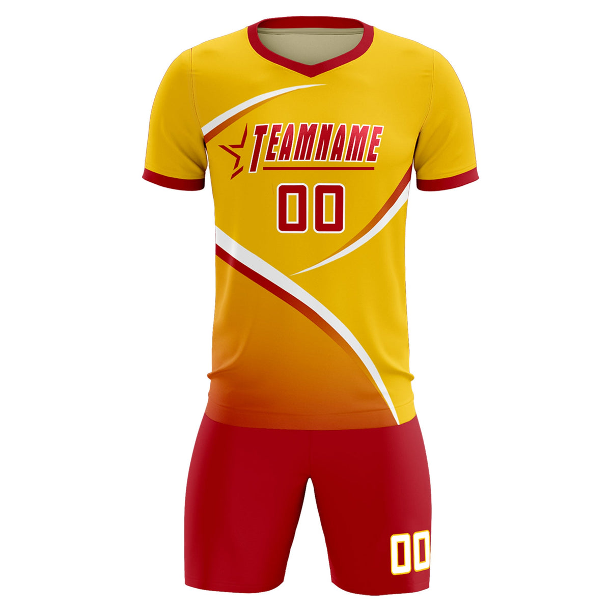 Custom Gold Red Color Block Training Uniform For Men Soccer Sets Jersey