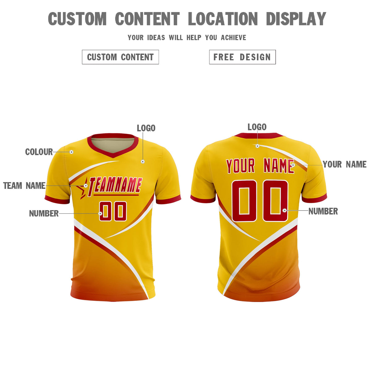 Custom Gold Red Color Block Training Uniform For Men Soccer Sets Jersey