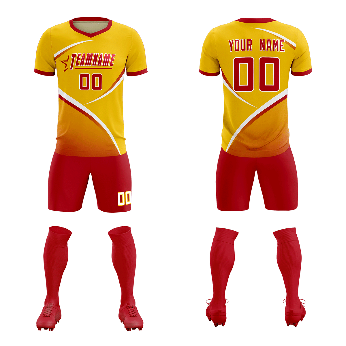 Custom Gold Red Color Block Training Uniform For Men Soccer Sets Jersey