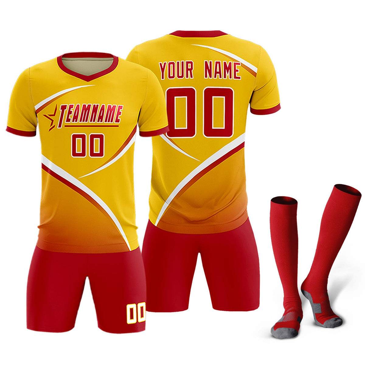 Custom Gold Red Color Block Training Uniform For Men Soccer Sets Jersey