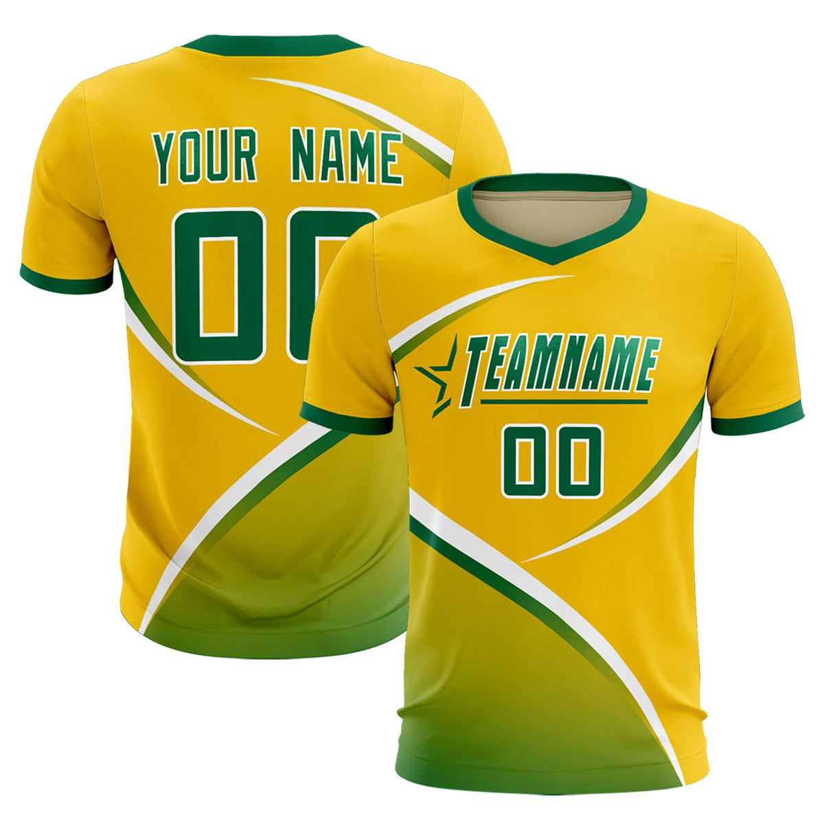 Custom Gold Kelly Green Color Block Training Uniform For Men Soccer Sets Jersey