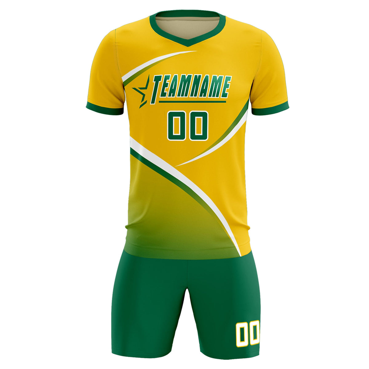Custom Gold Kelly Green Color Block Training Uniform For Men Soccer Sets Jersey