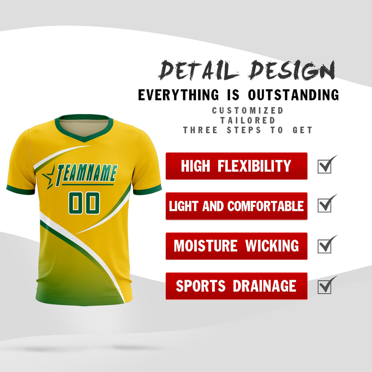 Custom Gold Kelly Green Color Block Training Uniform For Men Soccer Sets Jersey