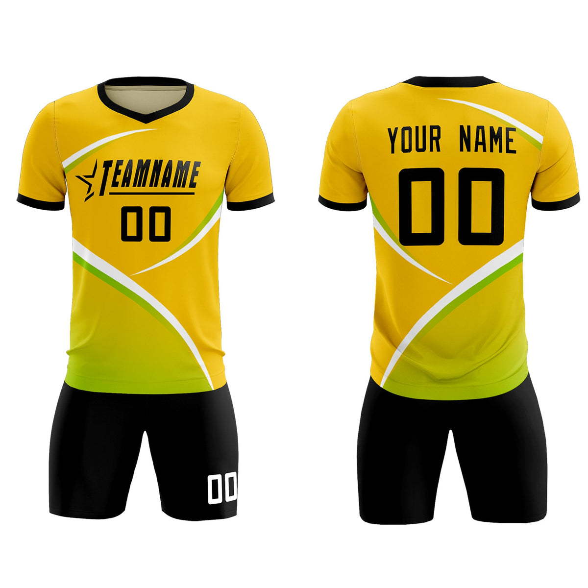 Custom Gold Black Color Block Training Uniform For Men Soccer Sets Jersey