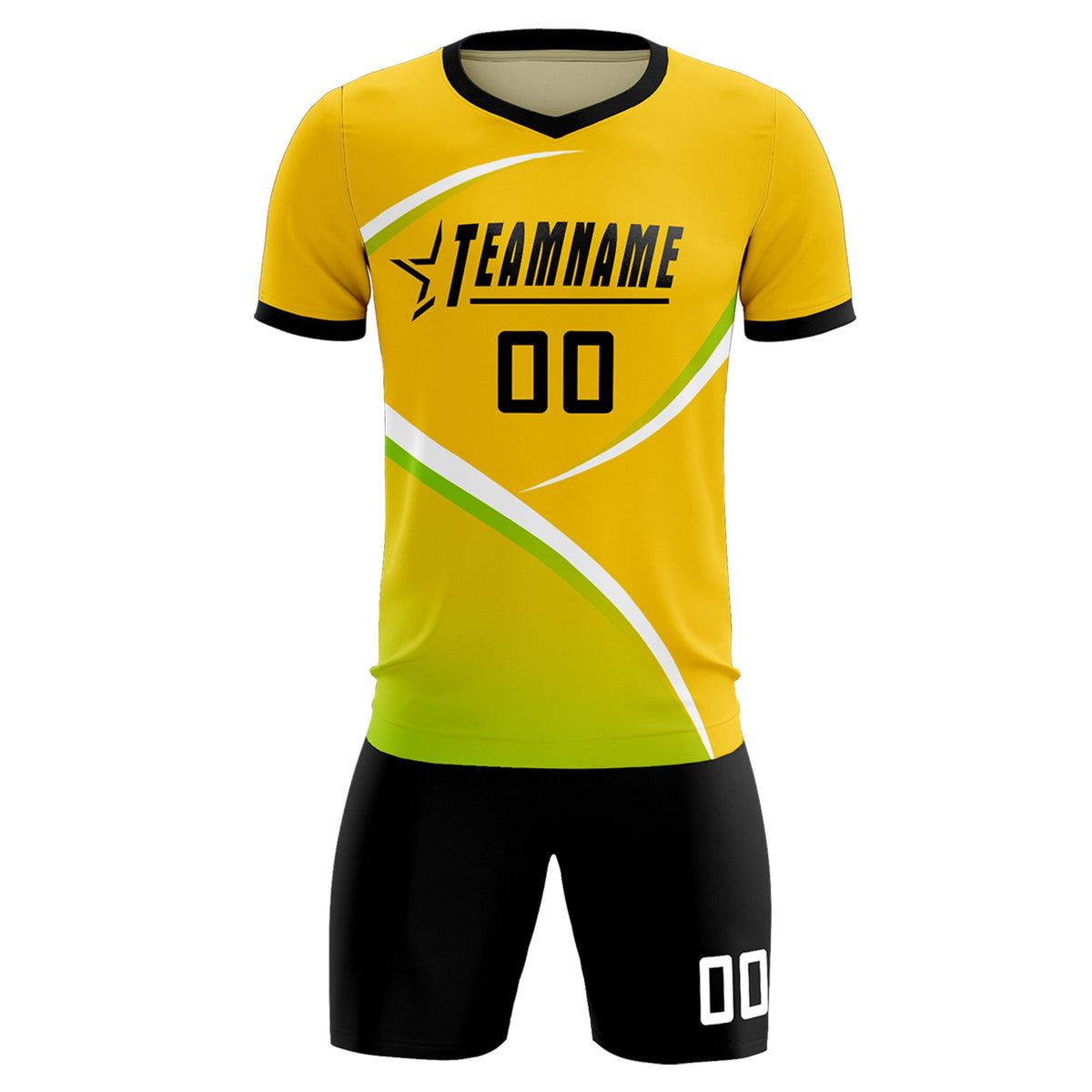 Custom Gold Black Color Block Training Uniform For Men Soccer Sets Jersey