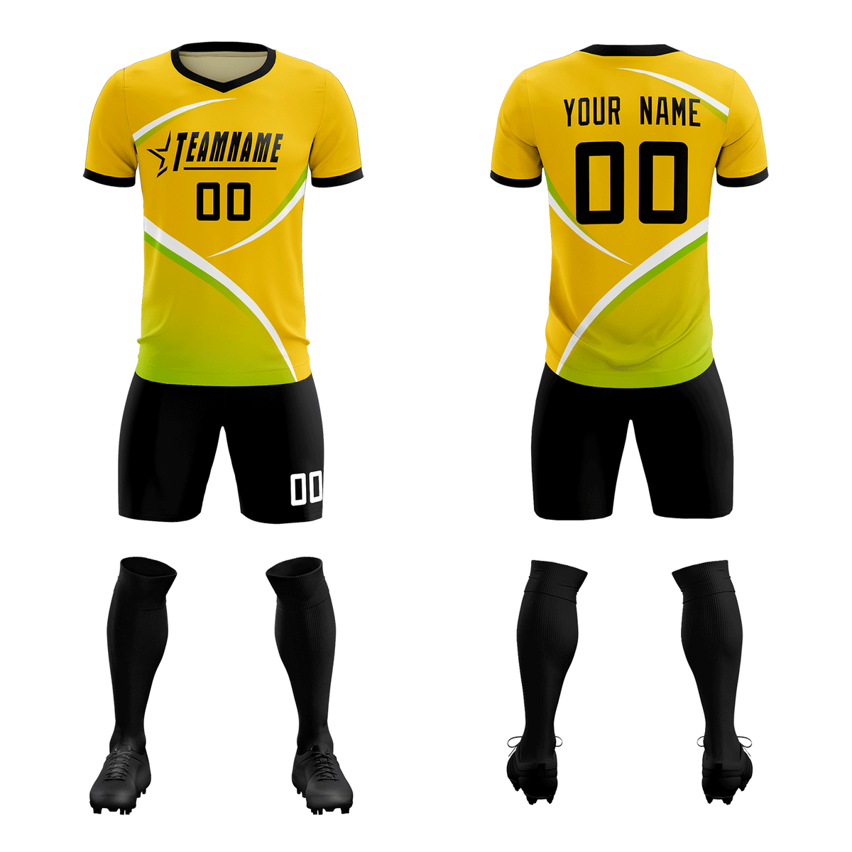 Custom Gold Black Color Block Training Uniform For Men Soccer Sets Jersey