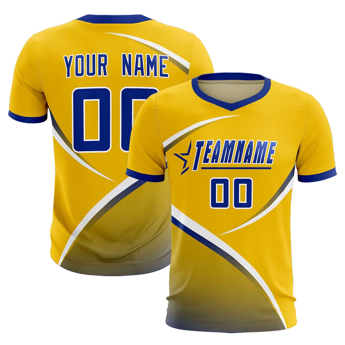 Custom Gold Royal Color Block Training Uniform For Men Soccer Sets Jersey