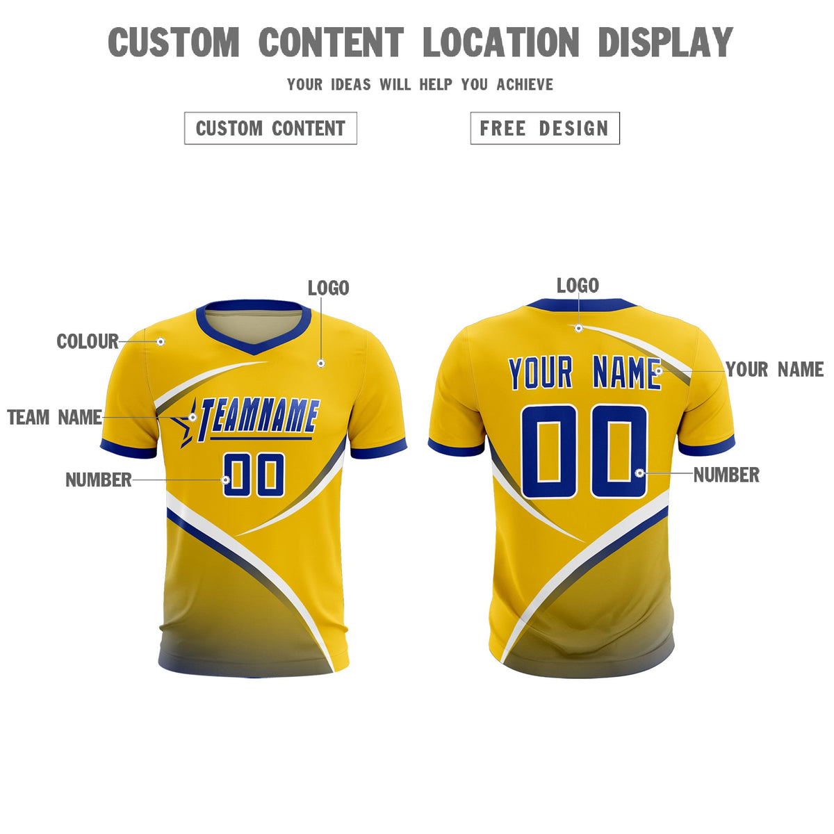 Custom Gold Royal Color Block Training Uniform For Men Soccer Sets Jersey