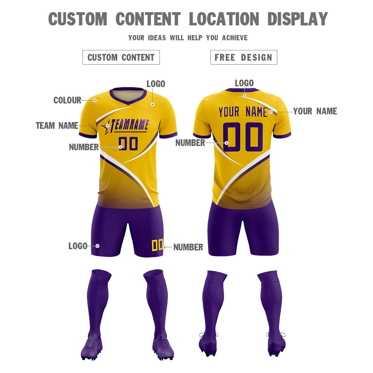 Custom Gold Old Gold Color Block Training Uniform For Men Soccer Sets Jersey