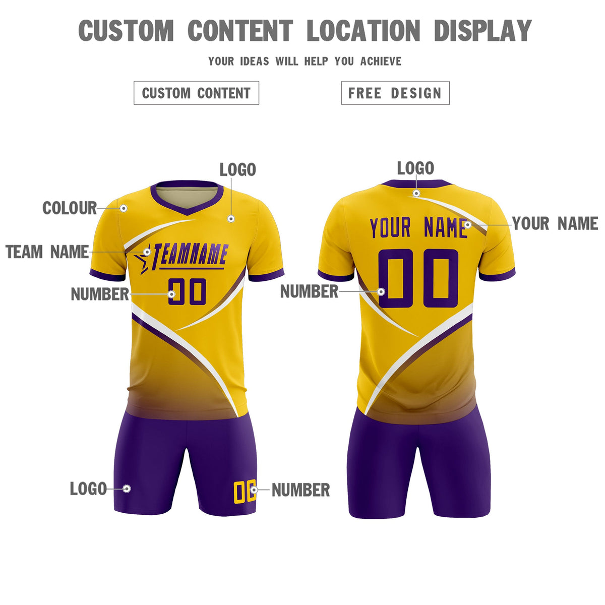 Custom Gold Old Gold Color Block Training Uniform For Men Soccer Sets Jersey