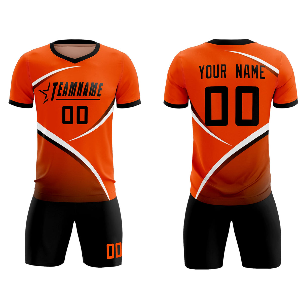 Custom Orange Black Color Block Training Uniform For Men Soccer Sets Jersey