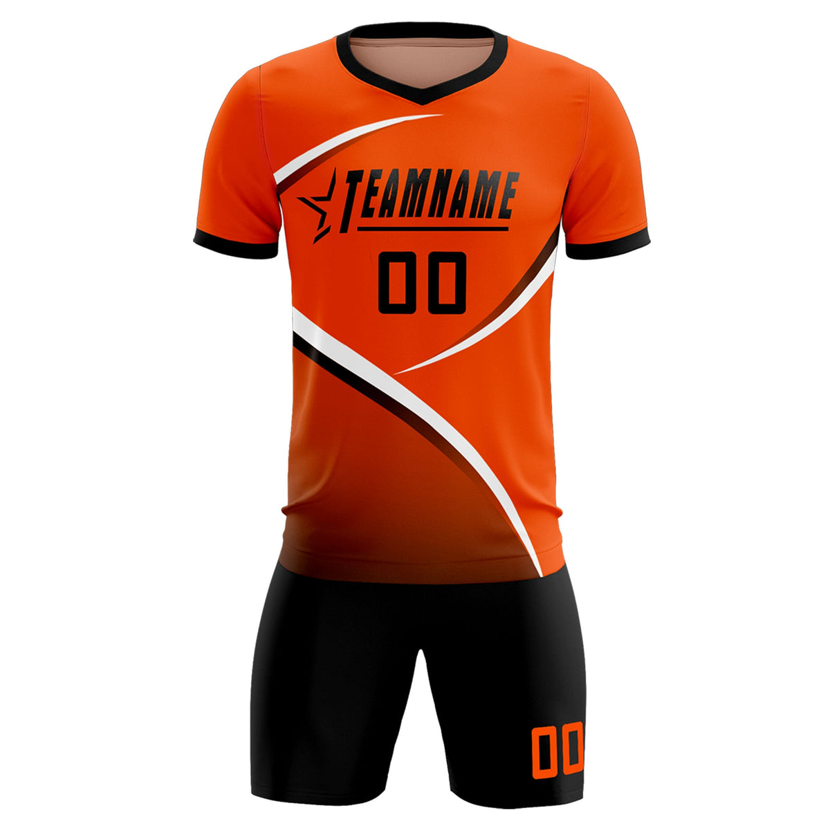 Custom Orange Black Color Block Training Uniform For Men Soccer Sets Jersey