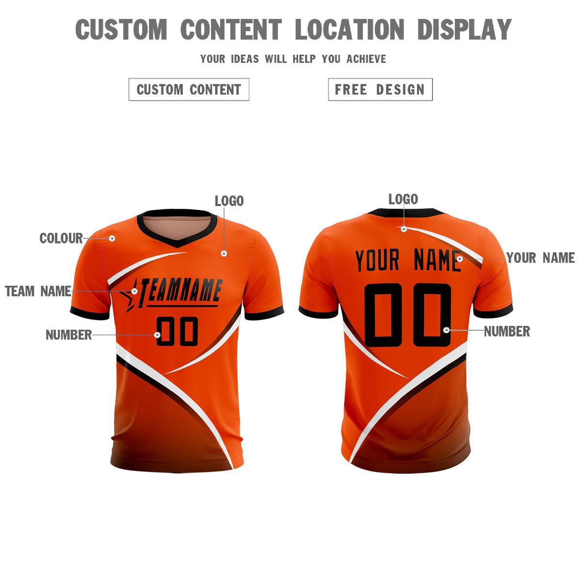 Custom Orange Black Color Block Training Uniform For Men Soccer Sets Jersey