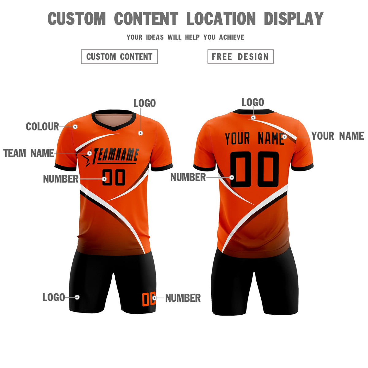 Custom Orange Black Color Block Training Uniform For Men Soccer Sets Jersey