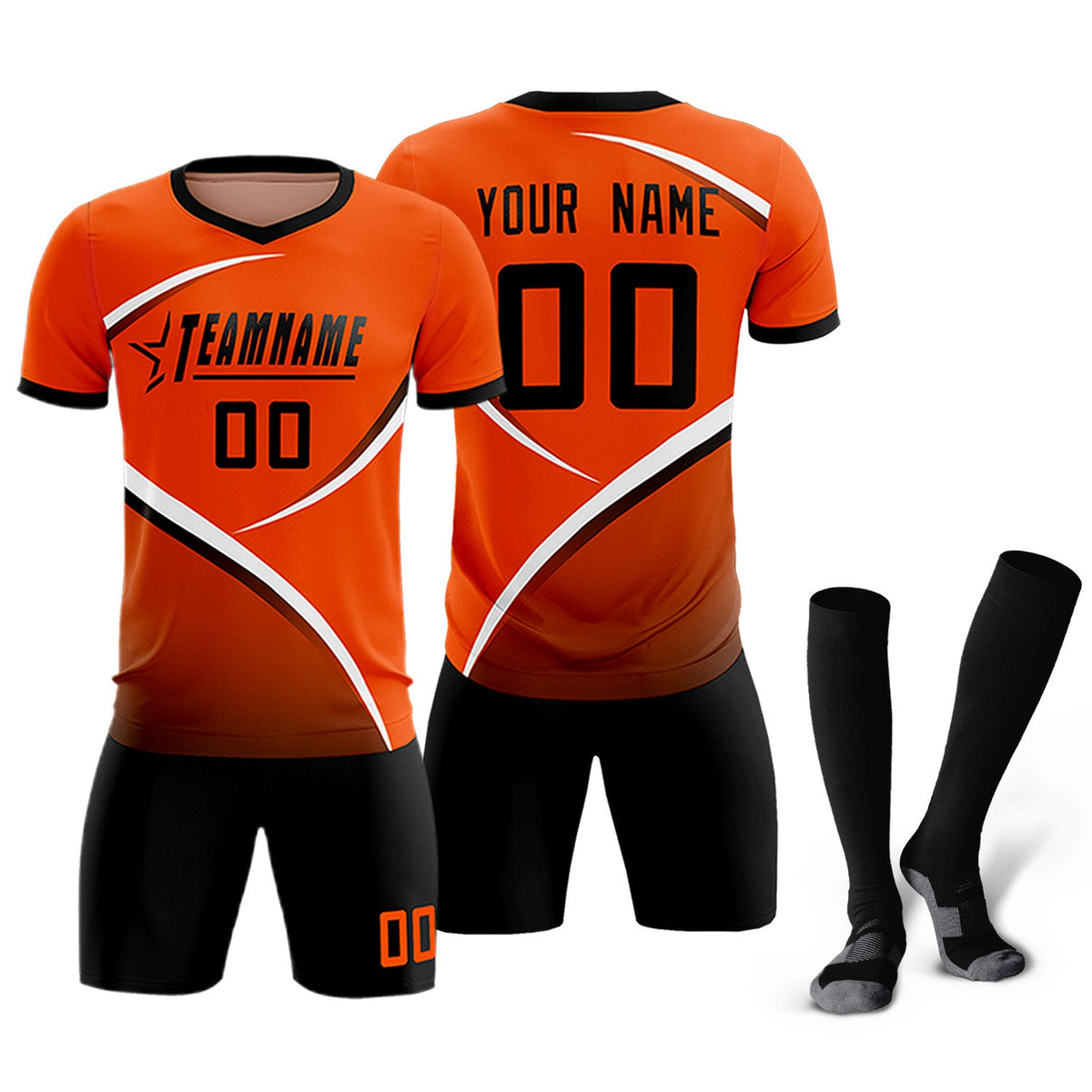 Custom Orange Black Color Block Training Uniform For Men Soccer Sets Jersey