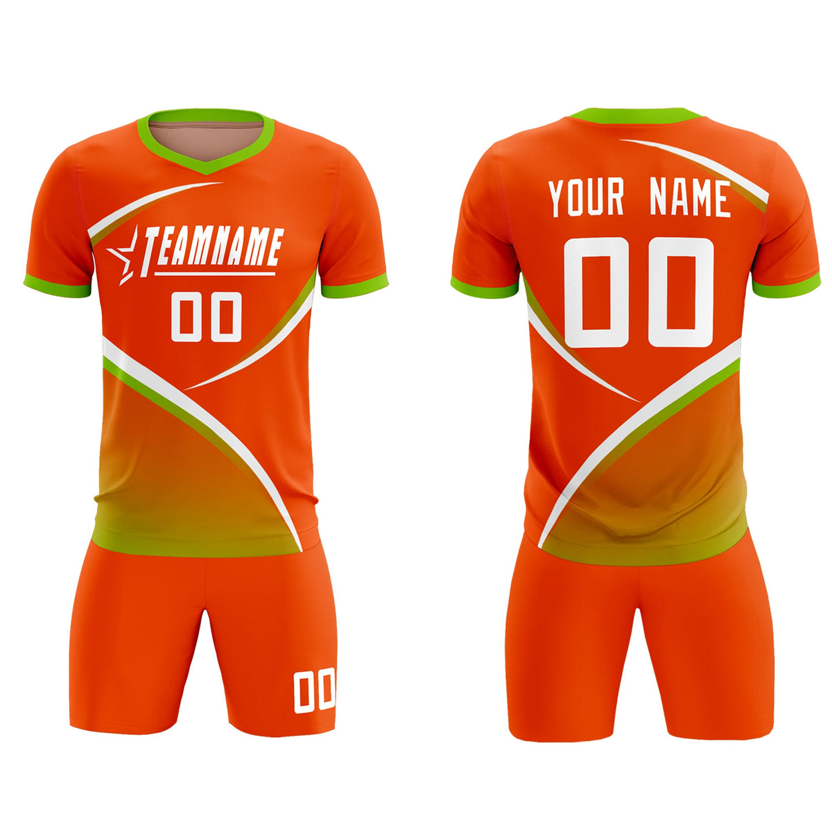 Custom Orange Neon Green Color Block Training Uniform For Men Soccer Sets Jersey
