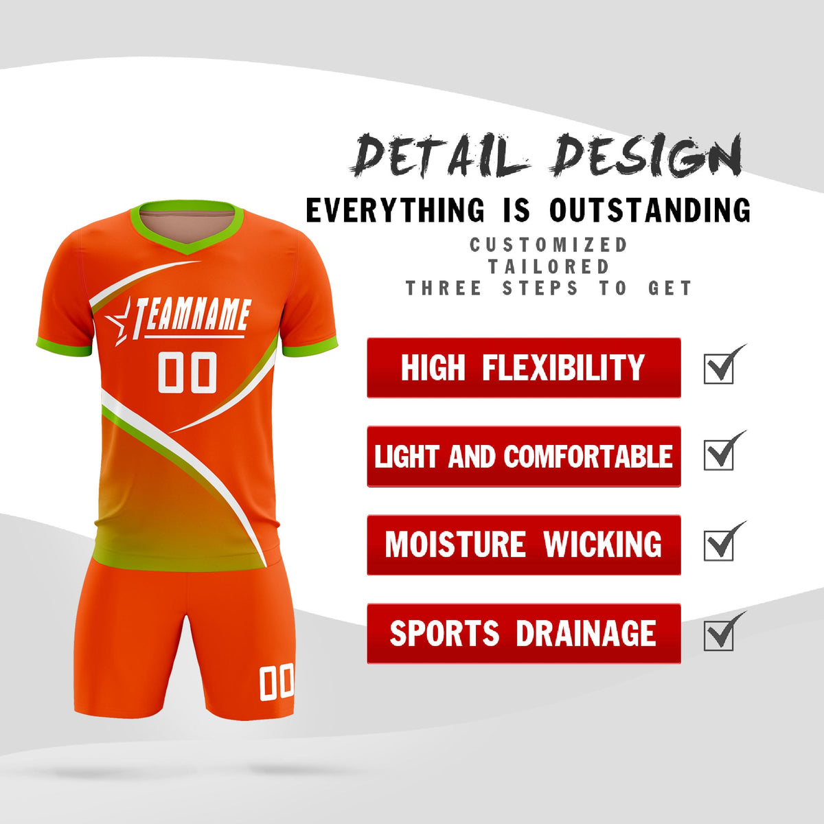 Custom Orange Neon Green Color Block Training Uniform For Men Soccer Sets Jersey