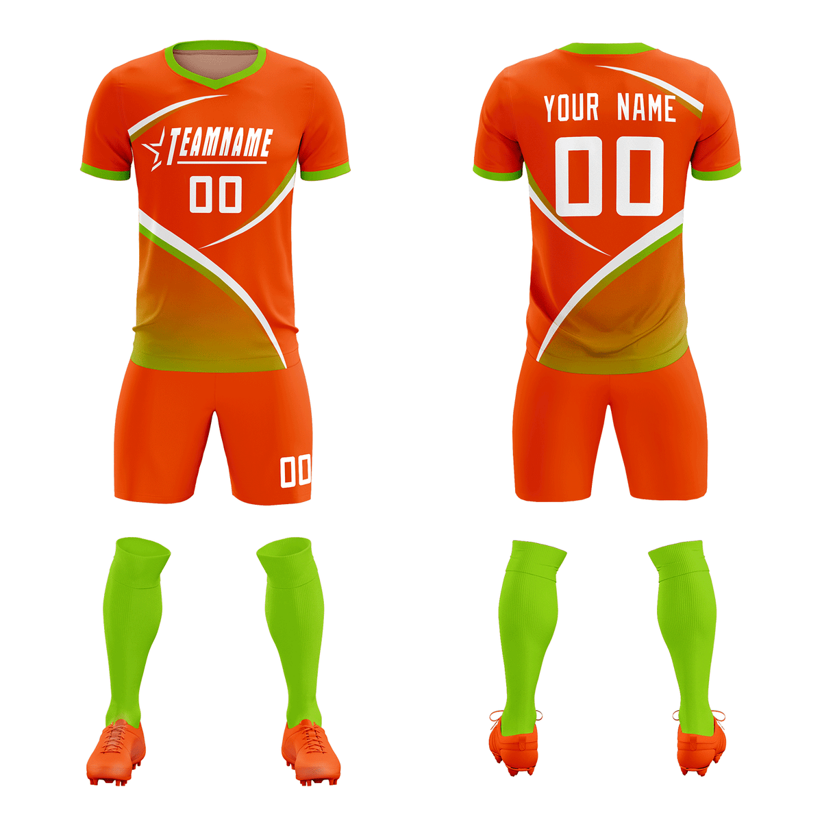 Custom Orange Neon Green Color Block Training Uniform For Men Soccer Sets Jersey