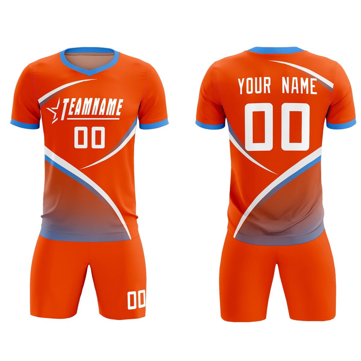 Custom Orange Powder Blue Color Block Training Uniform For Men Soccer Sets Jersey