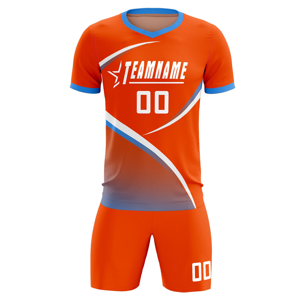 Custom Orange Powder Blue Color Block Training Uniform For Men Soccer Sets Jersey