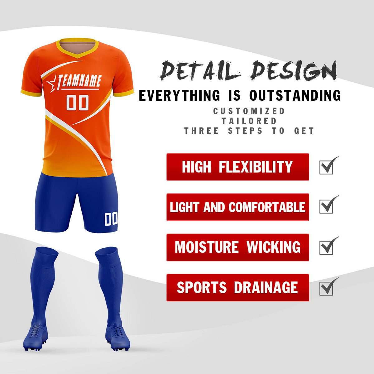 Custom Orange Gold Color Block Training Uniform For Men Soccer Sets Jersey