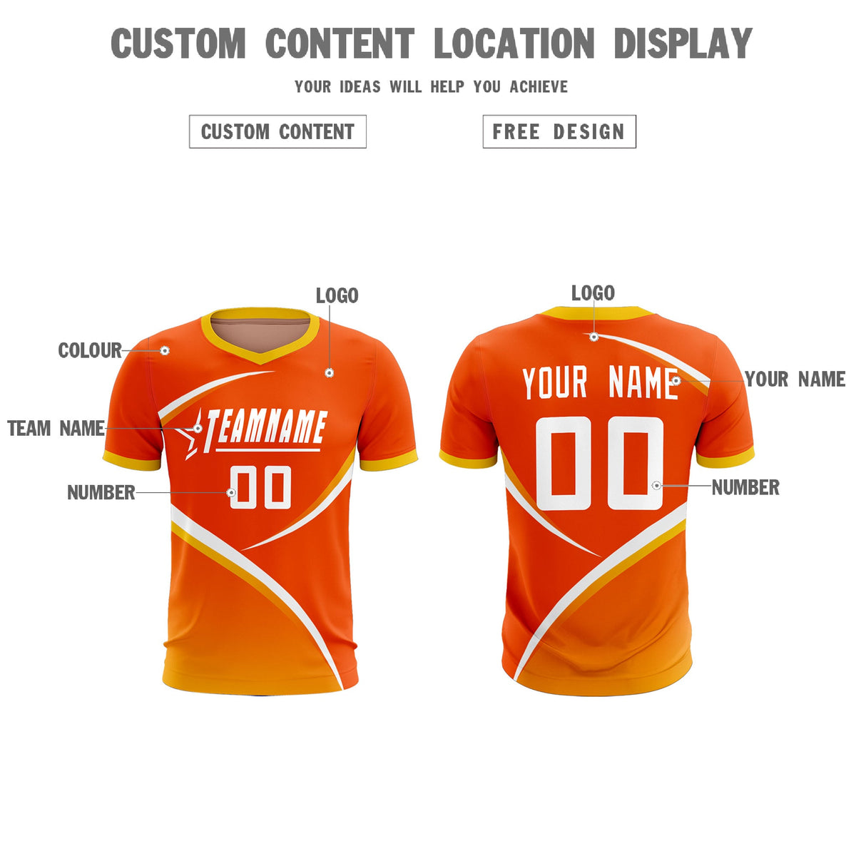 Custom Orange Gold Color Block Training Uniform For Men Soccer Sets Jersey