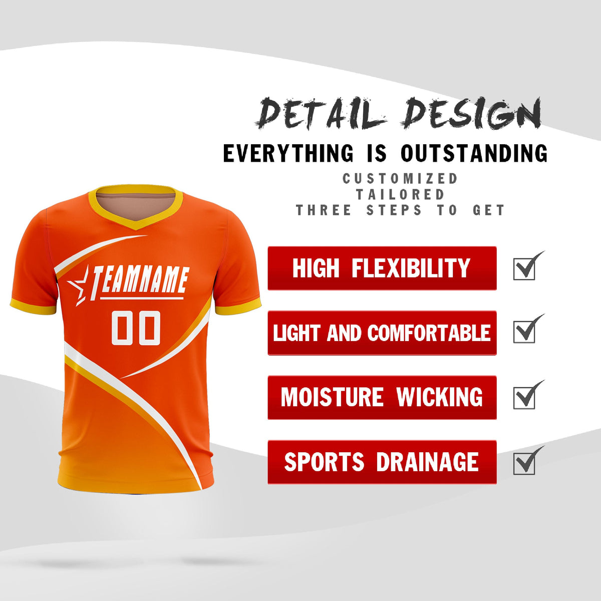 Custom Orange Gold Color Block Training Uniform For Men Soccer Sets Jersey