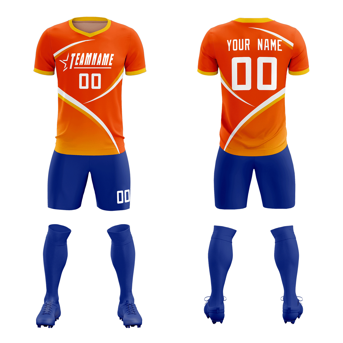 Custom Orange Gold Color Block Training Uniform For Men Soccer Sets Jersey