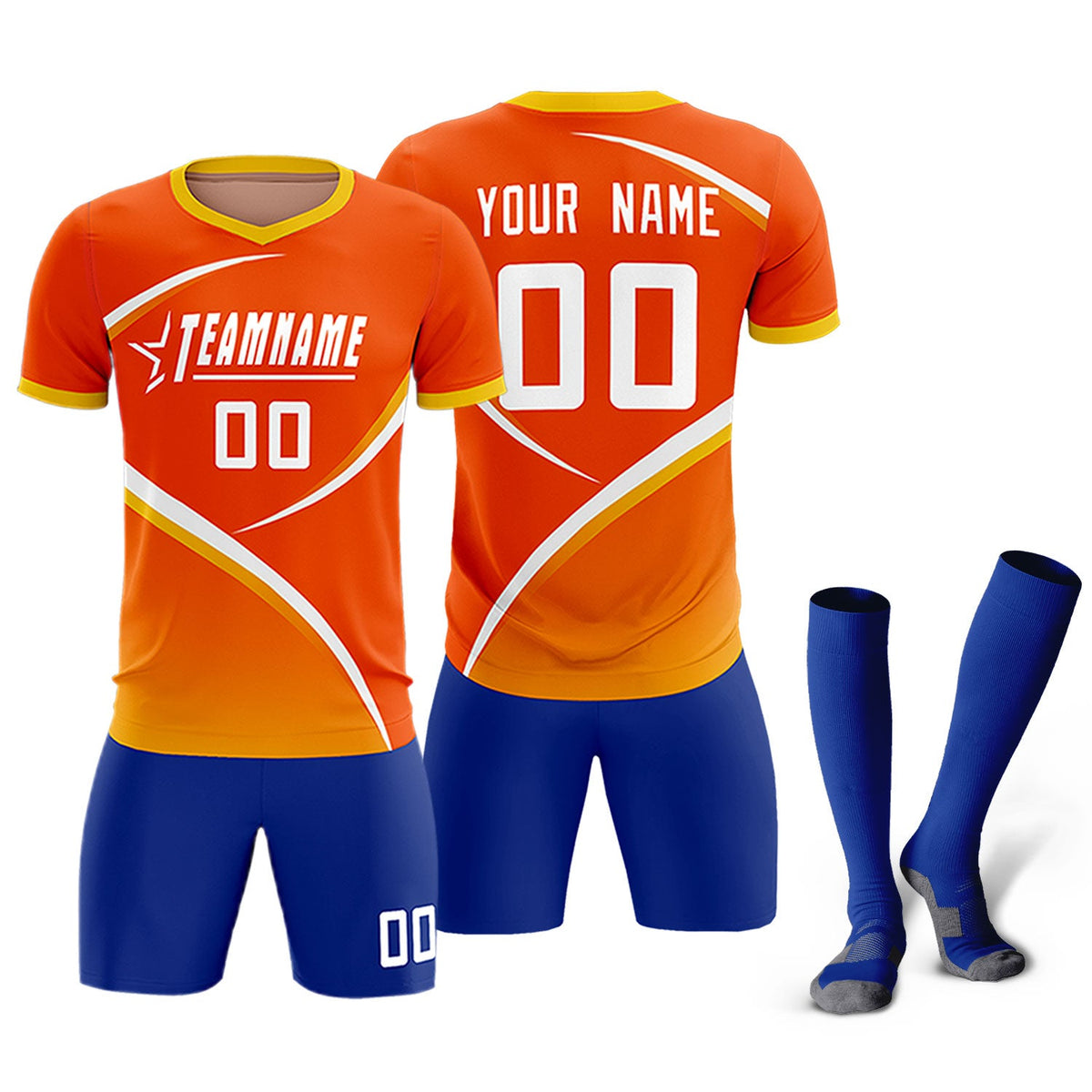 Custom Orange Gold Color Block Training Uniform For Men Soccer Sets Jersey