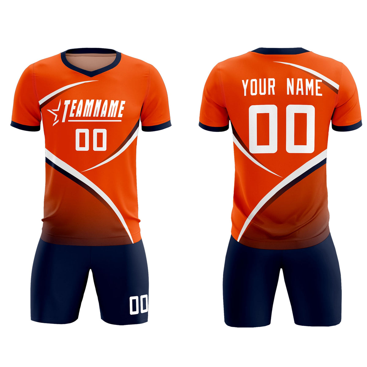 Custom Orange Navy Color Block Training Uniform For Men Soccer Sets Jersey