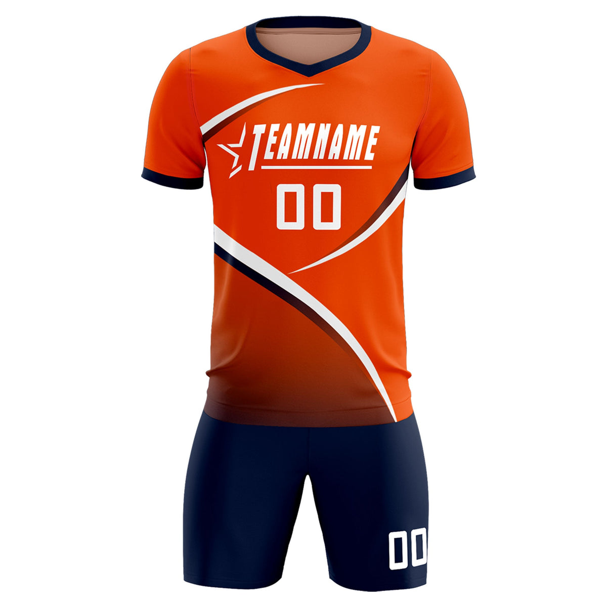 Custom Orange Navy Color Block Training Uniform For Men Soccer Sets Jersey